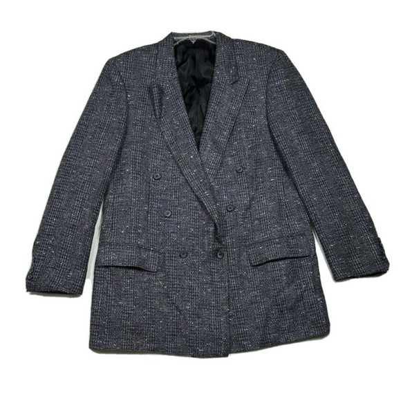 Geoffrey Beene Blazer Mens 44 Black marbled tweed Double breasted Notched lapel